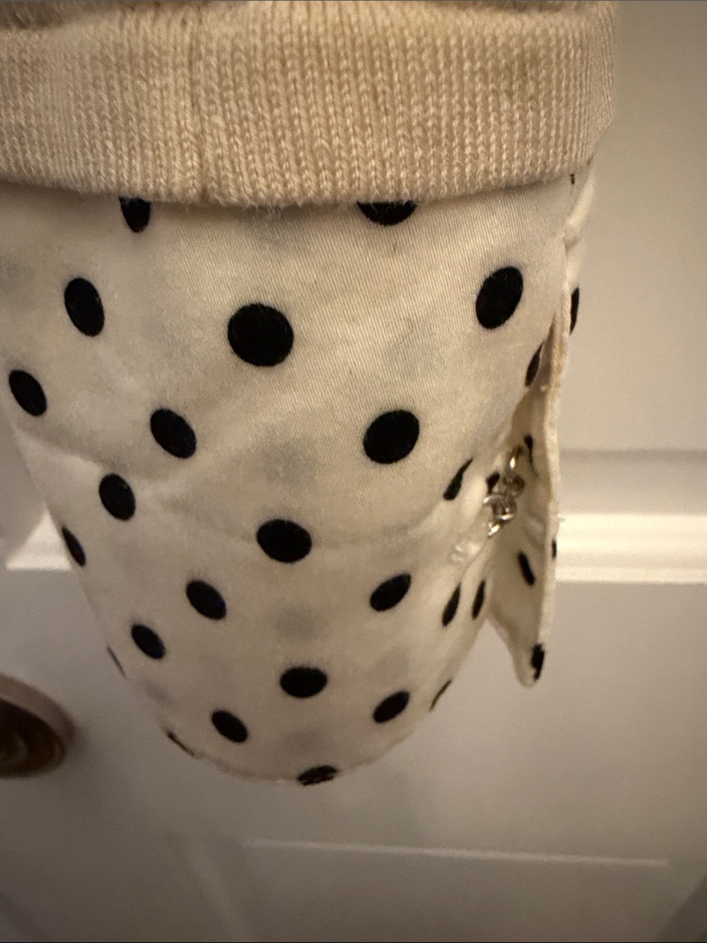 Lauren Ralph Lauren Cream V-Neck Sweater with Black Polka Dot Collar & Cuffs - Picture 4 of 7